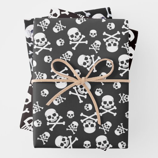 Set 3 Schädel und Krebse Weiß Geschenkpapier Set (Beispiel)