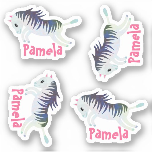 Set 4 Kleine Personalisierte Bezeichnung Zebra Sti Aufkleber (Vorderseite)