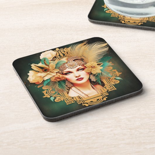 Set 6 Art-Déco Lady Untersetzer (Linke Seite)