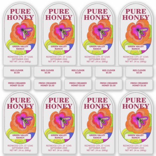 Set 8 Pop Art Blume Transparent Honey Jar Food Aufkleber (Vorderseite)