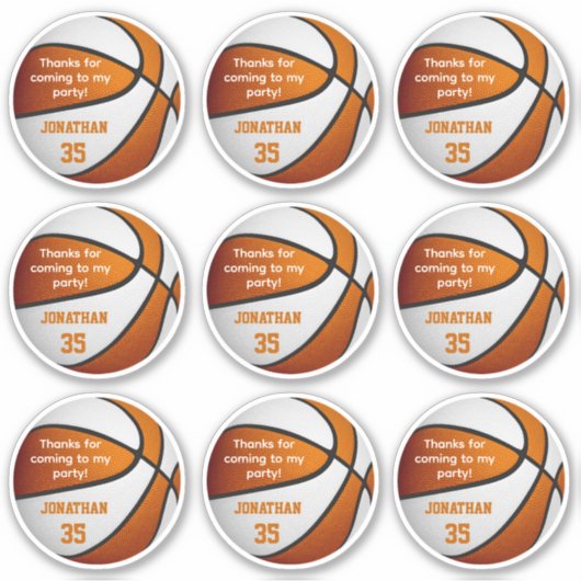 Set 9 Orange-Basketball-Gastgeschenk Aufkleber (Vorderseite)