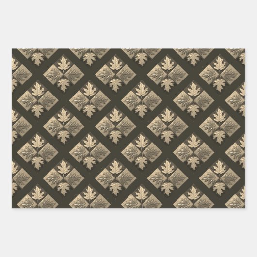 Set aus 3 Blättern Ahorn-Blätter Geschenkpapier Set (Vorderseite 2)