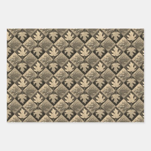 Set aus 3 Blättern Ahorn-Blätter Geschenkpapier Set (Vorderseite)