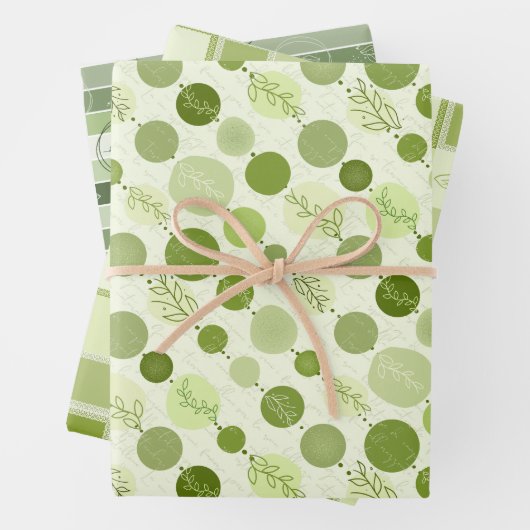 Set aus 3 Blättern in grüner Farbe Geschenkpapier Set (Beispiel)