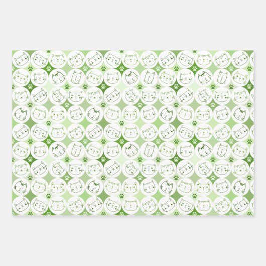 Set aus 3 Blättern mit Katzengesicht Geschenkpapier Set (Vorderseite 3)