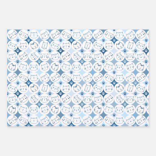 Set aus 3 Blättern mit Katzengesicht Geschenkpapier Set (Vorderseite 2)