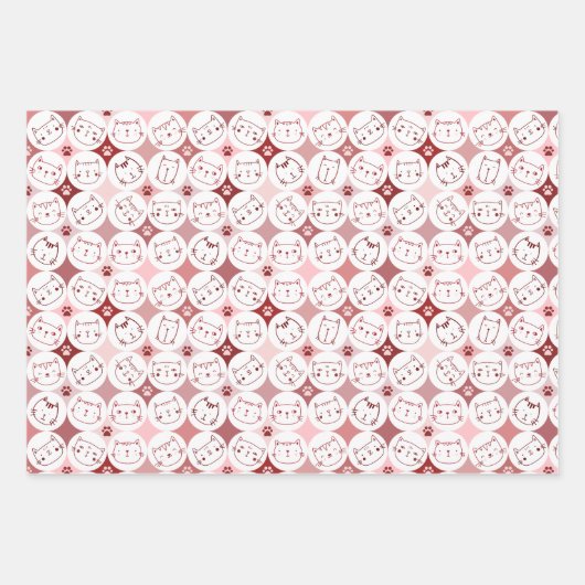 Set aus 3 Blättern mit Katzengesicht Geschenkpapier Set (Vorderseite)
