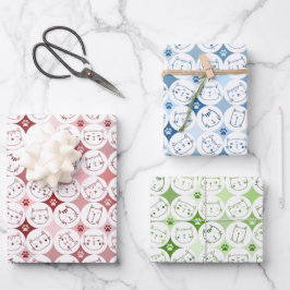 Set aus 3 Blättern mit Katzengesicht Geschenkpapier Set