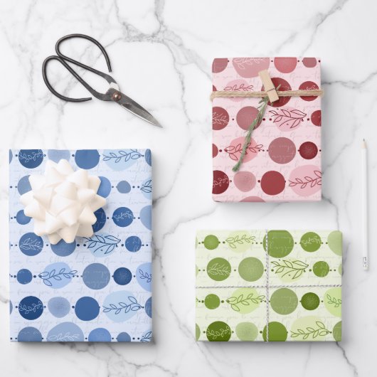 Set aus 3 Blättern mit Zierleisten Geschenkpapier Set (Vorderseite)