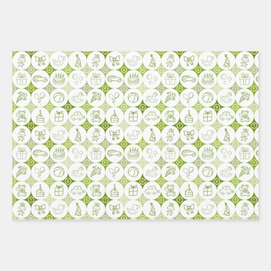 Set aus 3 Bogen mit Spielzeugzeichnungen Geschenkpapier Set (Vorderseite 3)