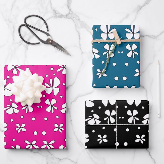 Set aus 3 Doodle28 Geschenkpapier Set (Vorderseite)