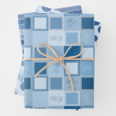 Set aus 3 Flachblättern, blau Geschenkpapier Set (Beispiel)