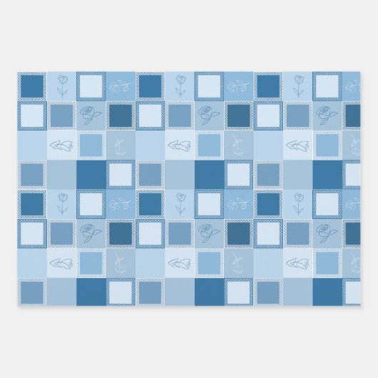 Set aus 3 Flachblättern, blau Geschenkpapier Set (Vorderseite)