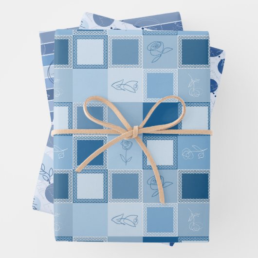 Set aus 3 Flachblättern, blau Geschenkpapier Set (Beispiel)