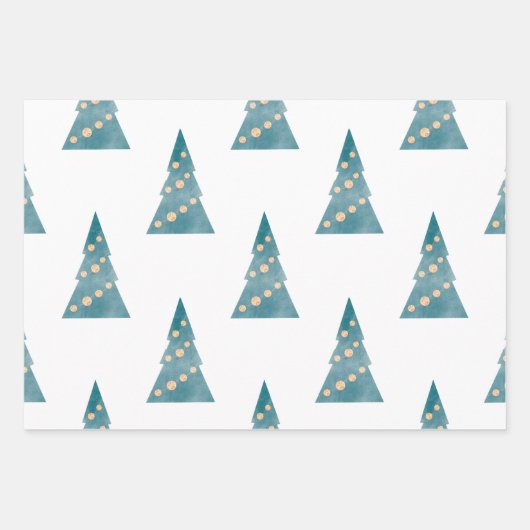 Set aus 3 Flachblättern für Bäume und Schnee Geschenkpapier Set (Vorderseite)