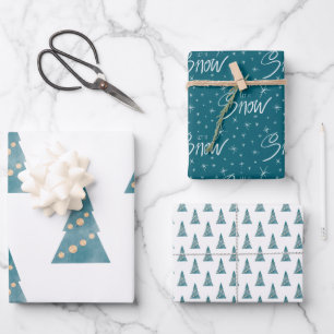 Set aus 3 Flachblättern für Bäume und Schnee Geschenkpapier Set