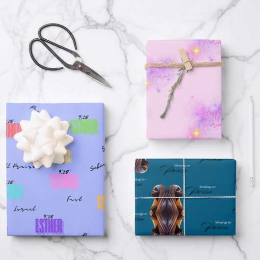 Set aus 3 flachen Blechen Geschenkpapier Set (Vorderseite)