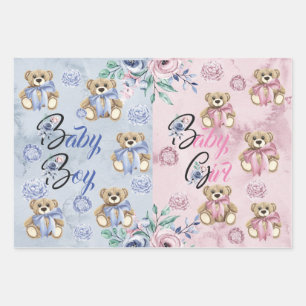 Set aus 3 Gender Reveal, B/G Geschenkpapier Set
