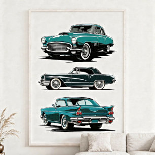 Set aus 3 Oldtimern. Poster