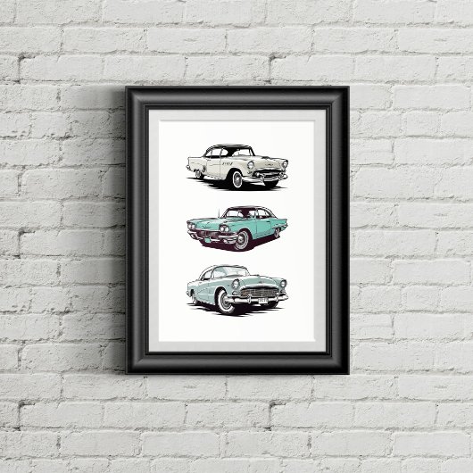 Set aus 3 Oldtimern. Poster