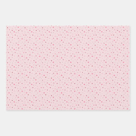Set aus 3 - Rosa und rote Mini-Sterne und Herzen  Geschenkpapier Set