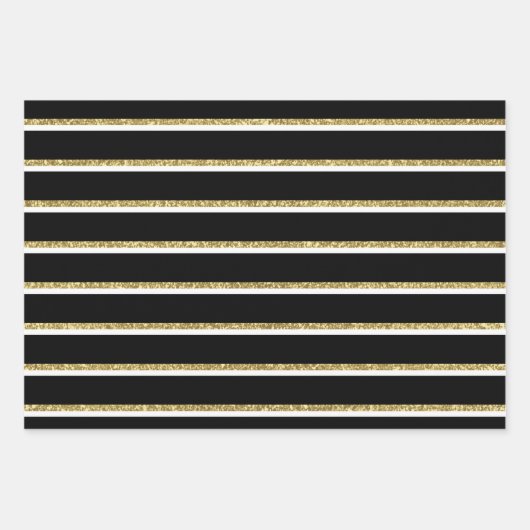 Set aus 3 schwarzen Streifen Geschenkpapier Set (Vorderseite 3)