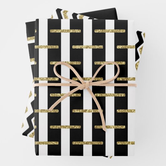 Set aus 3 schwarzen Streifen Geschenkpapier Set (Beispiel)