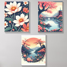 Set aus 3 Wandkunst Drucken blau rosa waltswallart