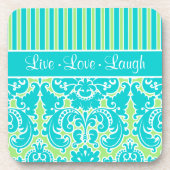 Set aus blau, grün, weiß gestreiftem Damast-Unters Getränkeuntersetzer (Vorderseite)