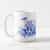 Set aus Blauem und Weißem Tee mit Tasse von Vögeln (Links)