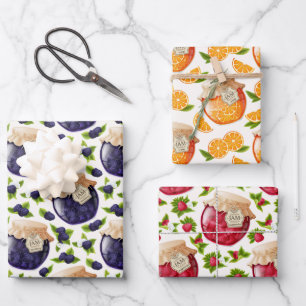Set aus Frischobst-Marmelade Geschenkpapier Set