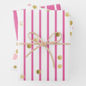 Set aus Papier - Pink-goldene Streifen Polka-Punkt (Beispiel)