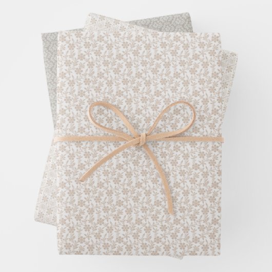 Set aus Papierblättern - Beige Blumenmuster Geschenkpapier Set (Beispiel)