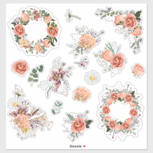 Set aus Rose und Frühlingsblumen. Aufkleber (Blatt)