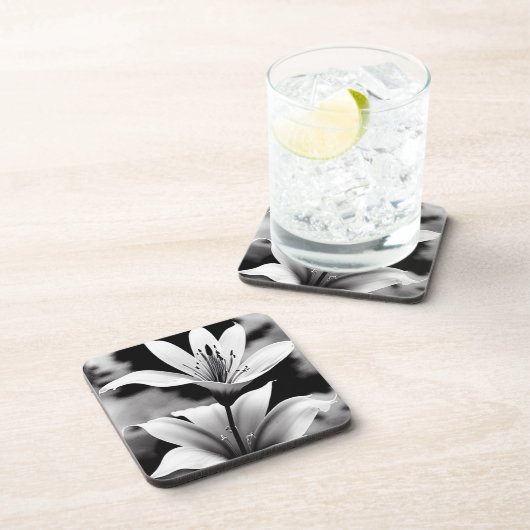 Set aus Schwarz und Weiß Lilien Getränkeuntersetzer (Rechte Seite)
