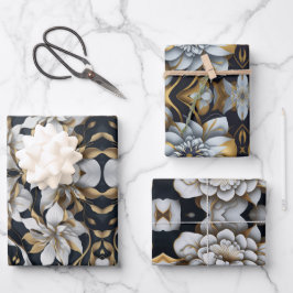 Set aus schwarzem und weißem Umschlagpapier mit 3 Geschenkpapier Set