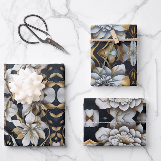 Set aus schwarzem und weißem Umschlagpapier mit 3  Geschenkpapier Set (Vorderseite)