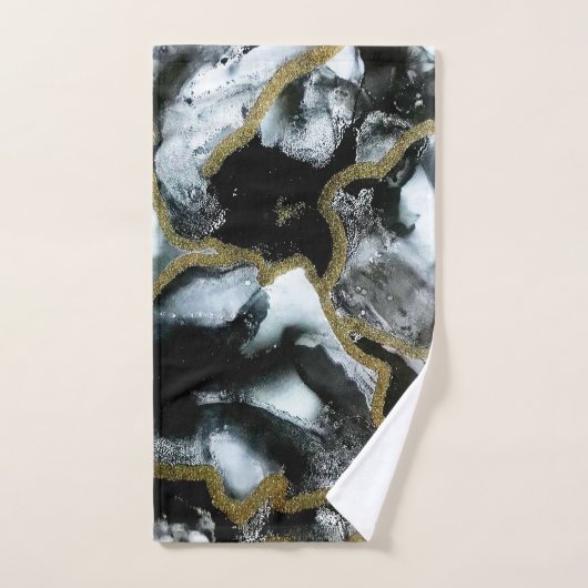 Set aus schwarzem, weißem und goldfarbenem Badetuc (Handtuch)