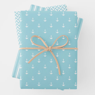 Set aus weichblauem Wrapping Paper Geschenkpapier Set