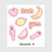 Set aus weichrosa und gelben Früchten und Veggiese Aufkleber (Blatt)