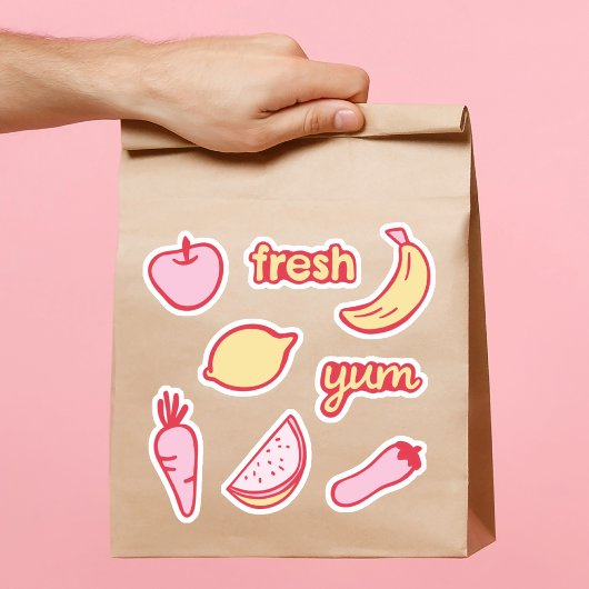 Set aus weichrosa und gelben Früchten und Veggiese Aufkleber