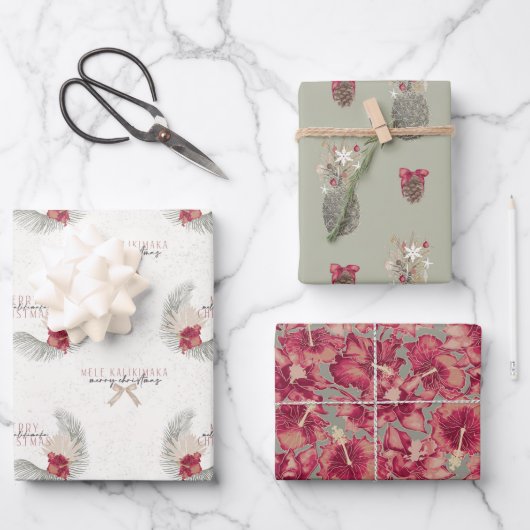 Set B, Weihnachtswrapping Paper im hawaiianischen  Geschenkpapier Set (Vorderseite)