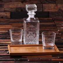 Set: Bar Tray, Brille & 28 oz. Dekanter