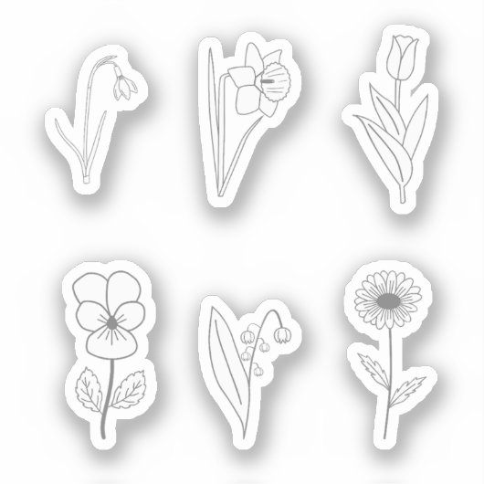 Set "Botanische Blume Line Art Stickers" Aufkleber (Vorderseite)