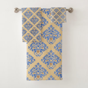 SET CUSTOM HAMPTON BLUE GOLD BADEZIMMER TOWEL