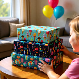 Set der bunten Geburtstagsparty von 3 Geschenkpapier Set