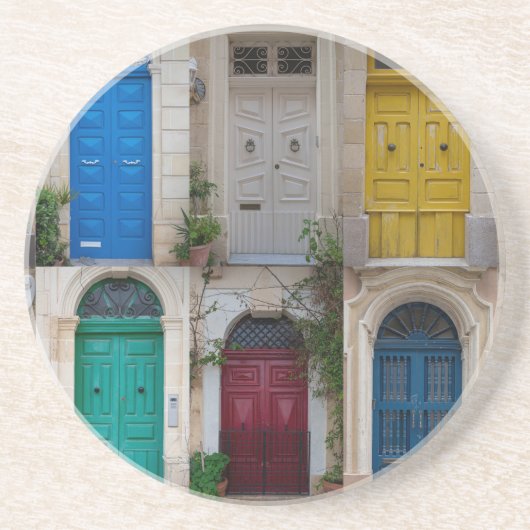 Set der farbenfrohen Haustüren in Malta Getränkeuntersetzer (Vorne)