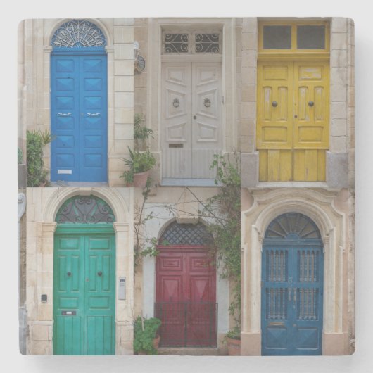 Set der farbenfrohen Haustüren in Malta Steinuntersetzer (Vorderseite)
