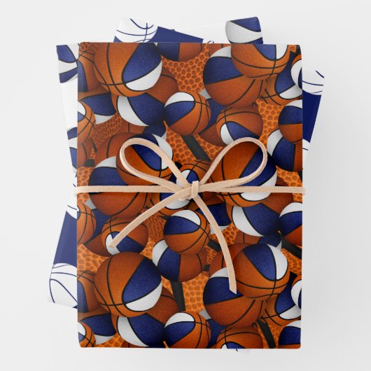 Set der Koordination des blauen Basketballmusters Geschenkpapier Set (Beispiel)