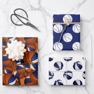 Set der Koordination des blauen Basketballmusters Geschenkpapier Set
